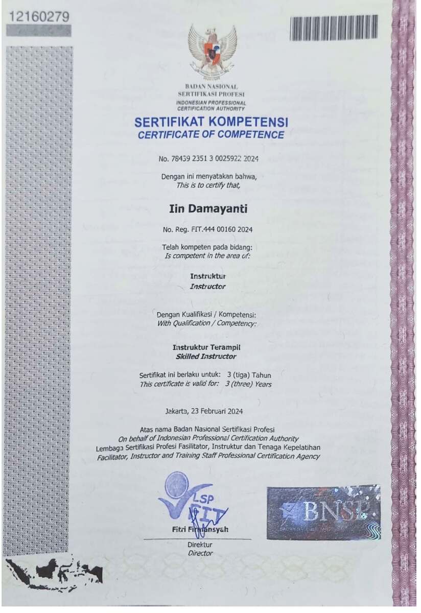Sertifikasi BNSP IIN DAMAYANTI Sertifikasi BNSP IIN DAMAYANTI