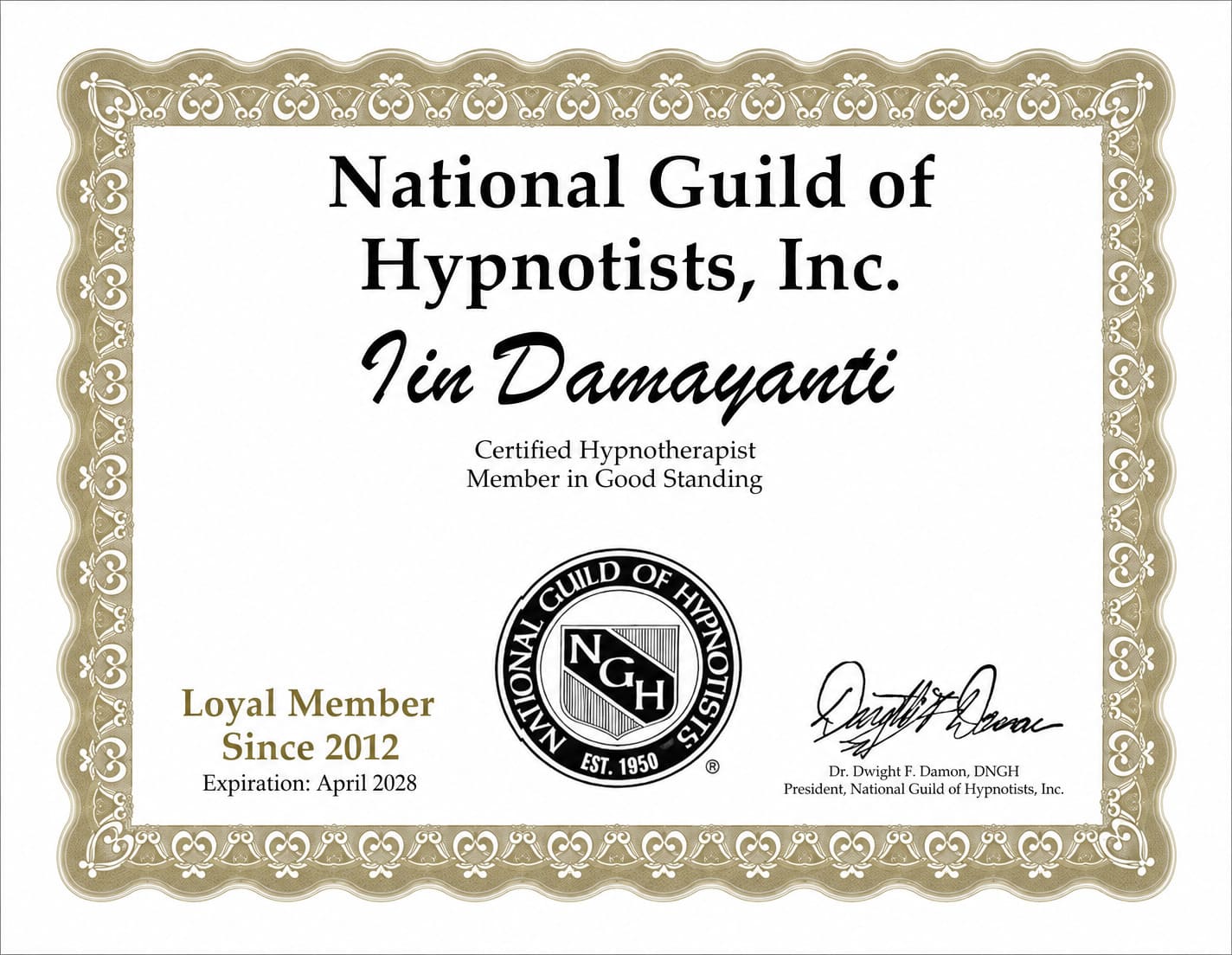National Guild Hypnotist Certificate 2026